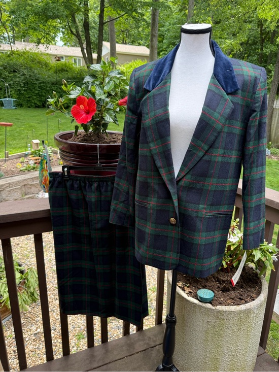 Alfred Dunner Jackets & Blazers - New Alfred Dunner Vintage 90's Green Plaid Wool Skirt Blazer Skirt Set Womens 8